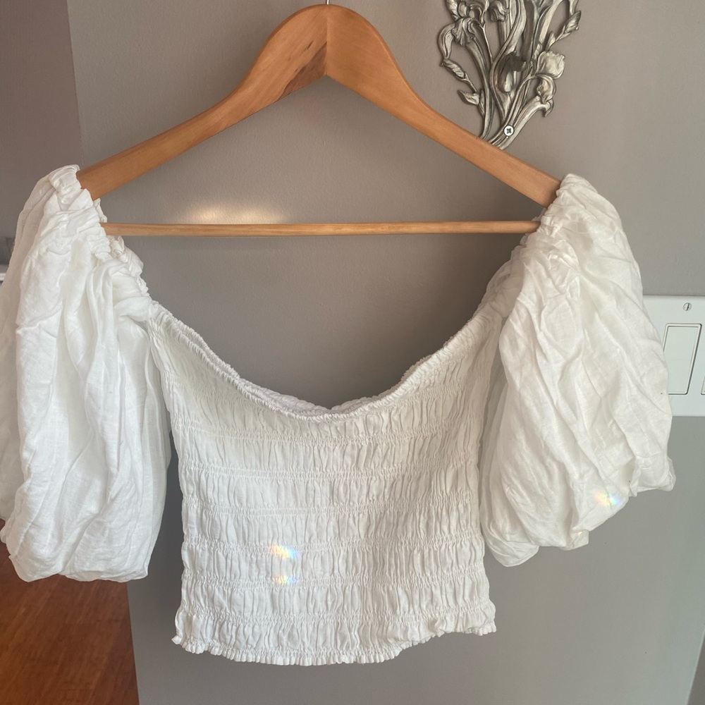 YFB white smocked shoulder top